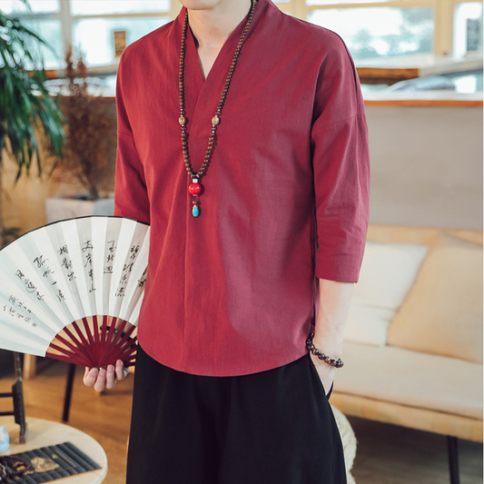 Kimono Japanese Style Men's Short Half-sleeved Shirt T-shirt Japanese Summer Yukata Feather Knitted Cardigan Clothing